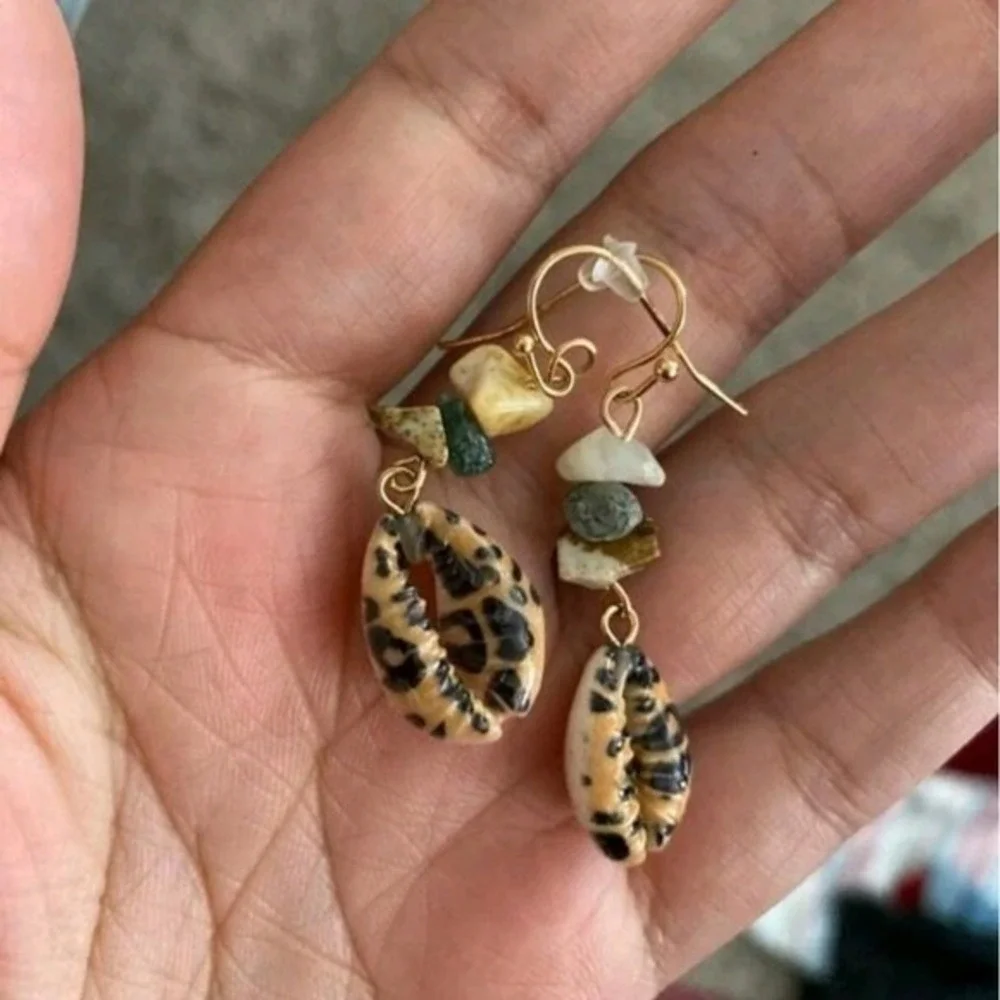 Boho Cowrie Shell Beaded Dangle Earrings Boho Beach Coastal tropical vacation